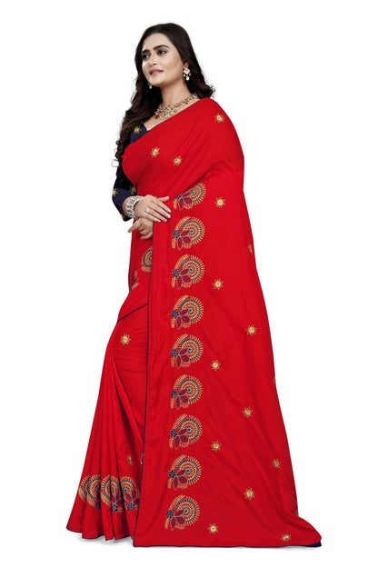 Indyancart RV Women's Sana Silk Thread Embroidery Saree ( KVD745 )