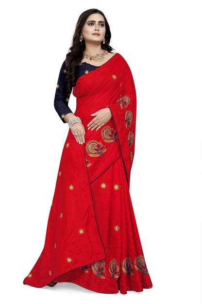 Indyancart RV Women's Sana Silk Thread Embroidery Saree ( KVD745 )