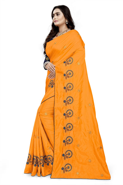 Indyancart RV Women's Sana Silk Thread Embroidery Saree ( KVD747 )