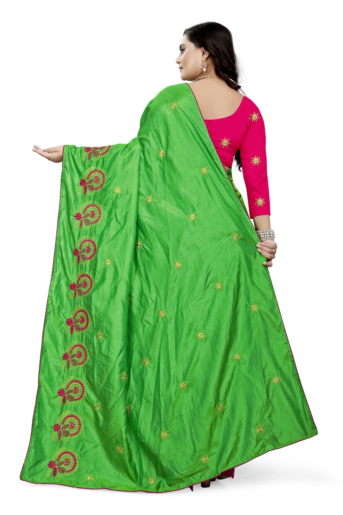 Indyancart RV Women's Sana Silk Thread Embroidery Saree ( KVD750 )