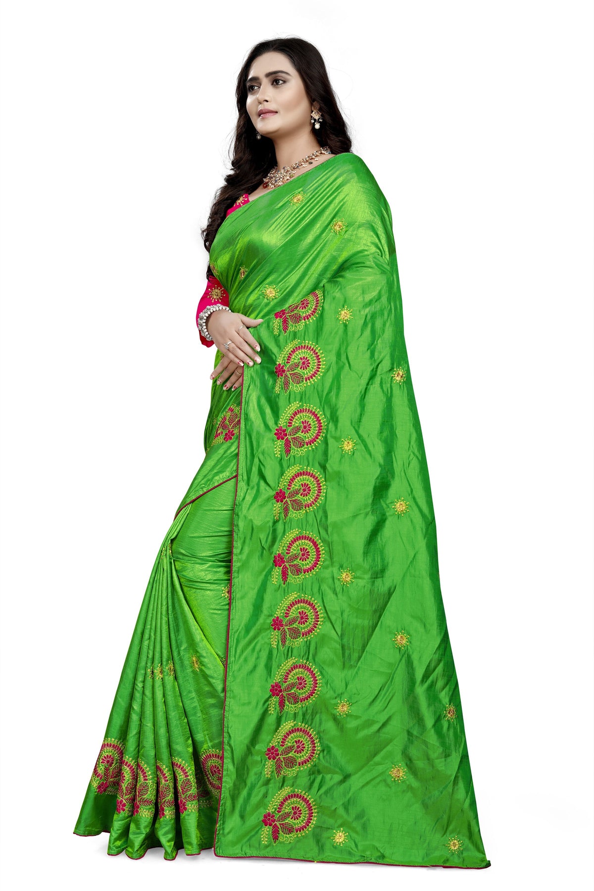 Indyancart RV Women's Sana Silk Thread Embroidery Saree ( KVD750 )