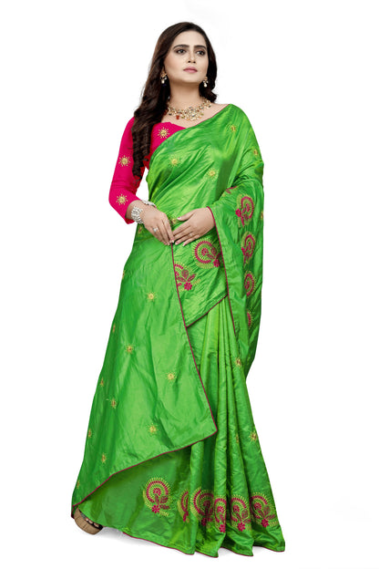 Indyancart RV Women's Sana Silk Thread Embroidery Saree ( KVD750 )