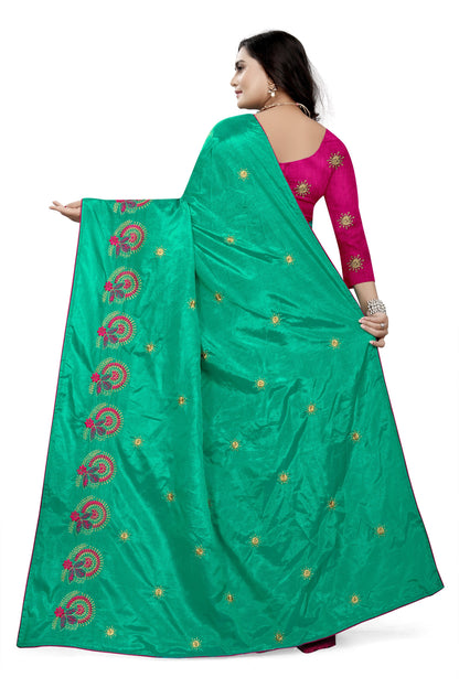 Indyancart RV Women's Sana Silk Thread Embroidery Saree ( KVD751 )