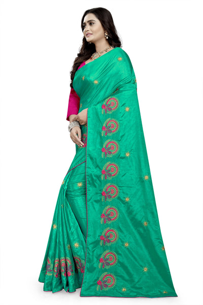 Indyancart RV Women's Sana Silk Thread Embroidery Saree ( KVD751 )