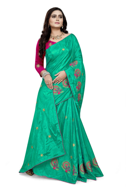 Indyancart RV Women's Sana Silk Thread Embroidery Saree ( KVD751 )