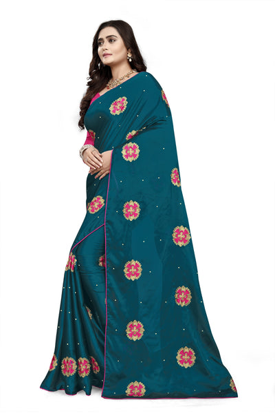 Indyancart RV Women's Rangoli With Embroidery and Pearl handwork Saree ( KVD752 )