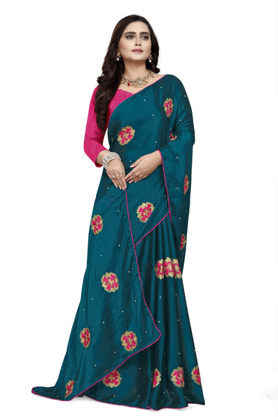 Indyancart RV Women's Rangoli With Embroidery and Pearl handwork Saree ( KVD752 )