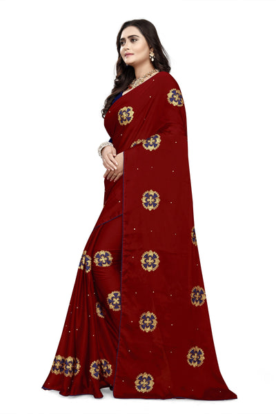 Indyancart RV Women's Rangoli With Embroidery and Pearl handwork Saree ( KVD755 )