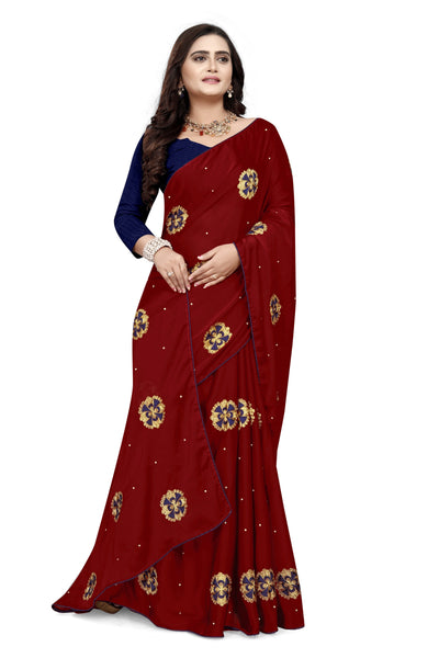 Indyancart RV Women's Rangoli With Embroidery and Pearl handwork Saree ( KVD755 )