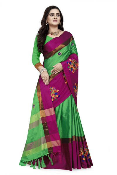 Indyancart RV Women's Designer Traditional Embroidered Cotton Silk Saree With Blouse ( KVD768 )