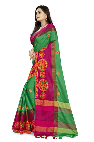 Indyancart RV Women's Designer Traditional Embroidered Cotton Silk Saree With Blouse ( KVD821 )