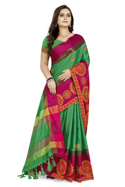 Indyancart RV Women's Designer Traditional Embroidered Cotton Silk Saree With Blouse ( KVD821 )