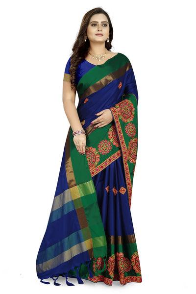 Indyancart RV Women's Designer Traditional Embroidered Cotton Silk Saree With Blouse ( KVD823 )