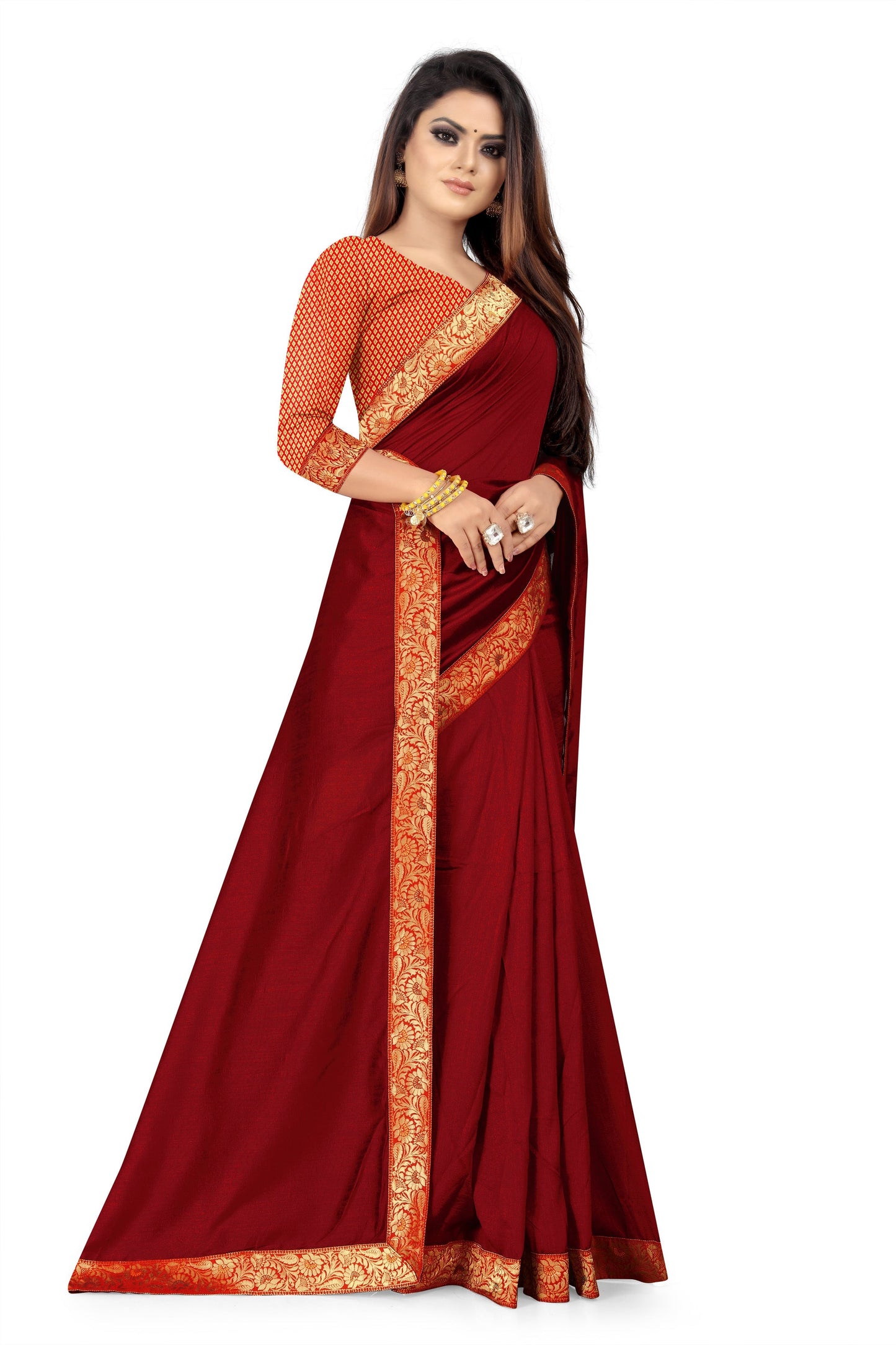 Dhiyona RV Women's Vichitra Georgette With heavy jacquard Blouse Saree ( KVD857 )