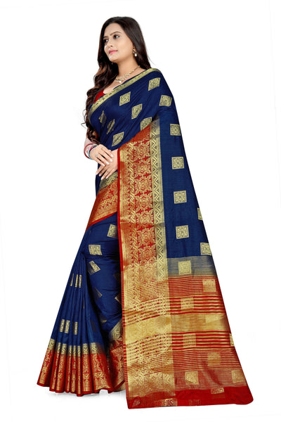 Indyancart RV Women's Banarasi Silk With Jacquard Print Saree  ( KVD894 )