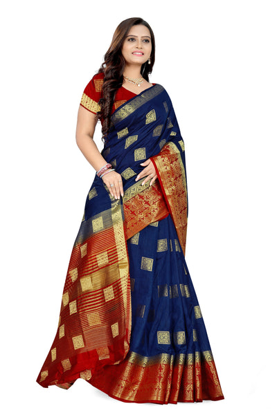 Indyancart RV Women's Banarasi Silk With Jacquard Print Saree  ( KVD894 )