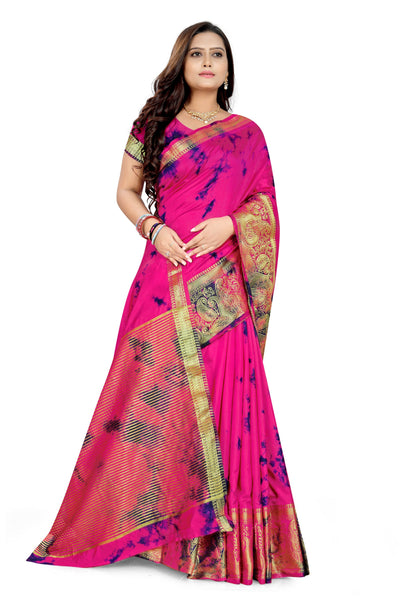 Indyancart RV Women's Banarasi Silk With Jacquard Print Saree  ( KVD899 )