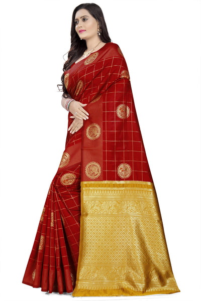 Indyancart RV Women's Banarasi Cotton Silk With Zari weaving  Saree  ( KVD906 )