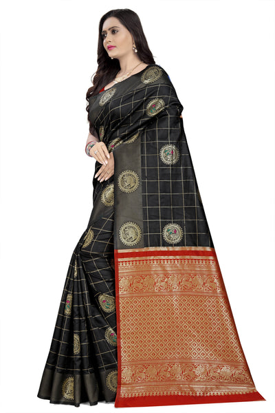 Indyancart RV Women's Banarasi Cotton Silk With Zari weaving  Saree  ( KVD907 )