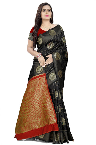 Indyancart RV Women's Banarasi Cotton Silk With Zari weaving  Saree  ( KVD907 )