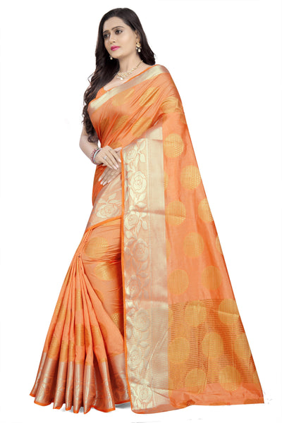 Indyancart RV Women's Banarasi Silk With Silver and Golden Jacquard Print Saree  ( KVD912 )