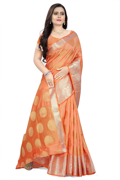 Indyancart RV Women's Banarasi Silk With Silver and Golden Jacquard Print Saree  ( KVD912 )