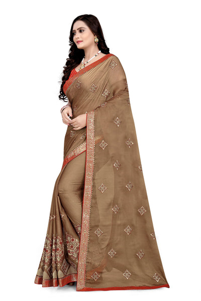 Indyancart RV Women's Two tone chiffon With Zari Embroidery Saree ( KVD949 )