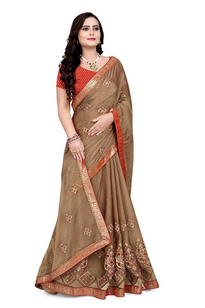 Indyancart RV Women's Two tone chiffon With Zari Embroidery Saree ( KVD949 )