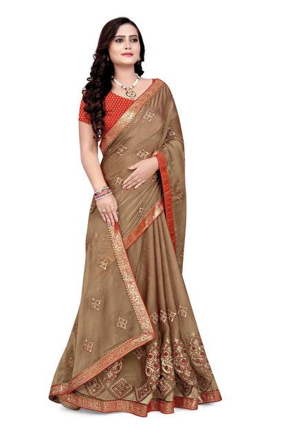 Dhiyona RV Women's Two tone chiffon With Zari Embroidery Saree ( KVD949 )