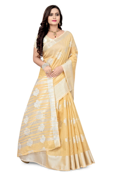 Indyancart RV Women's Banarasi Cotton Silk With Silver Zari weaving  Saree  ( KVD976 )