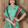 Dhiyona GR Women's Riwaz Pool Green Soft Linen Woven Saree