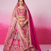 Women Pink Pure silk Moti, Sequins embroidery  Bridel Lehenga choli & Dupatta