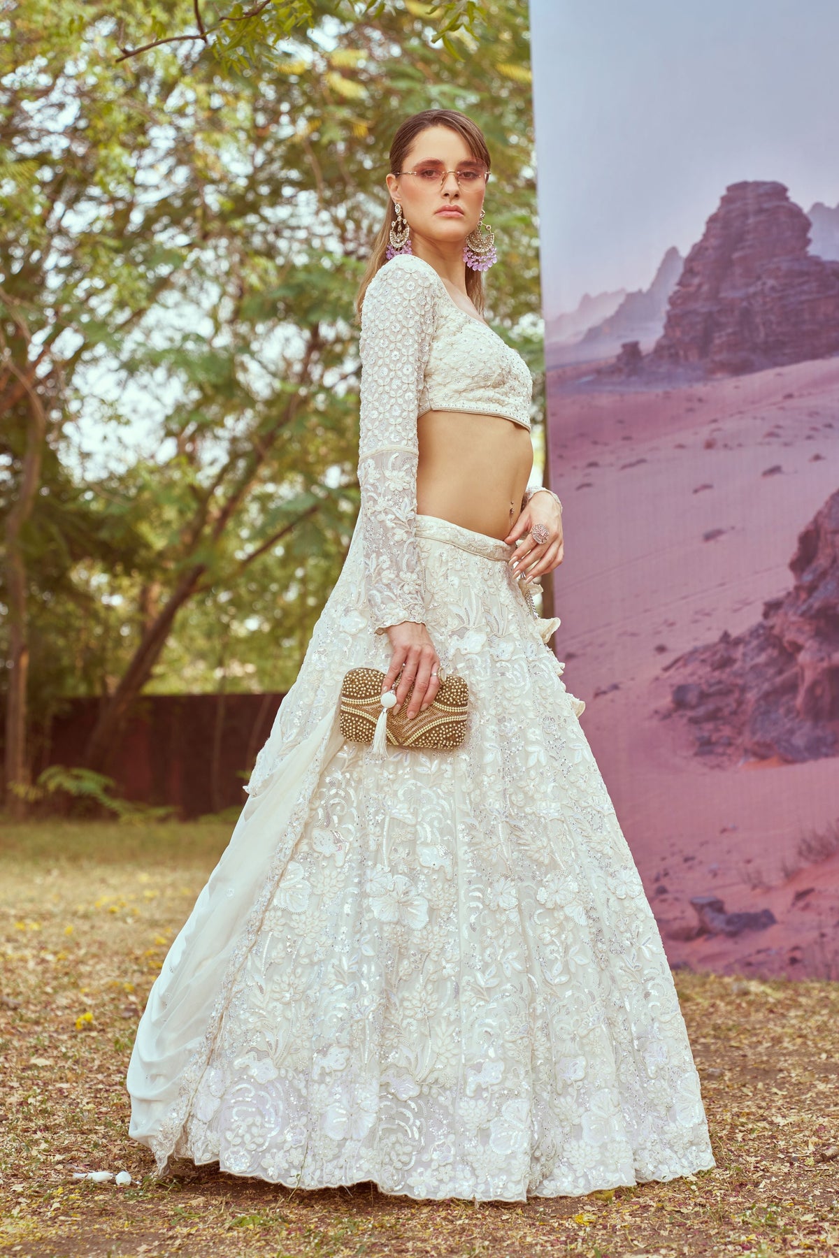 Cream Georgette Beads embroidery  Lehenga choli & Dupatta