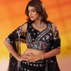 BLACK-Net Fabric Sequins Thread & Embroidery Semi-Stitched Lehenga & Unstitched Blouse With Dupatta