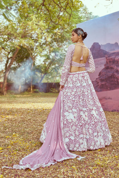 Lavender Georgette Beads embroidery  Lehenga choli & Dupatta