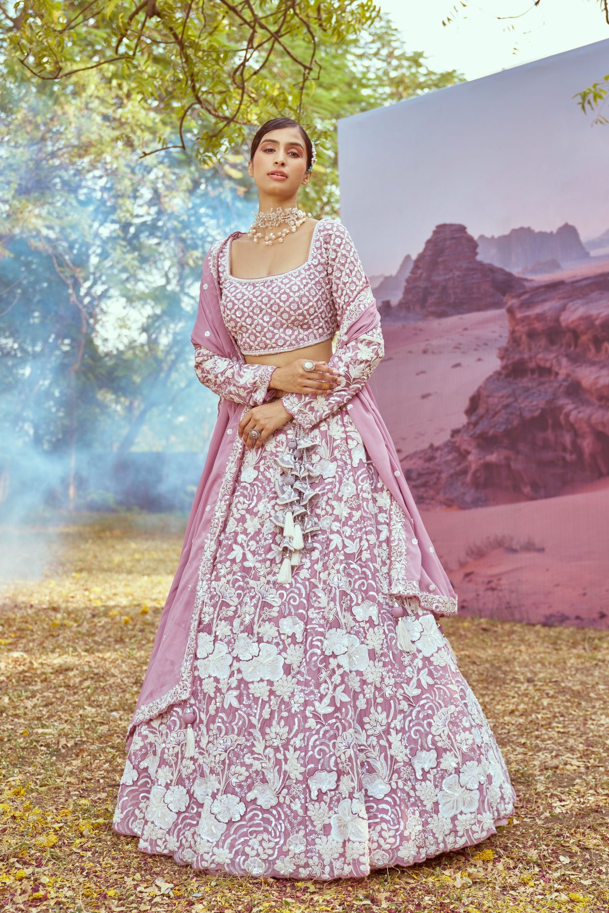 Lavender Georgette Beads embroidery  Lehenga choli & Dupatta