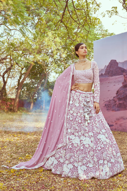 Lavender Georgette Beads embroidery  Lehenga choli & Dupatta