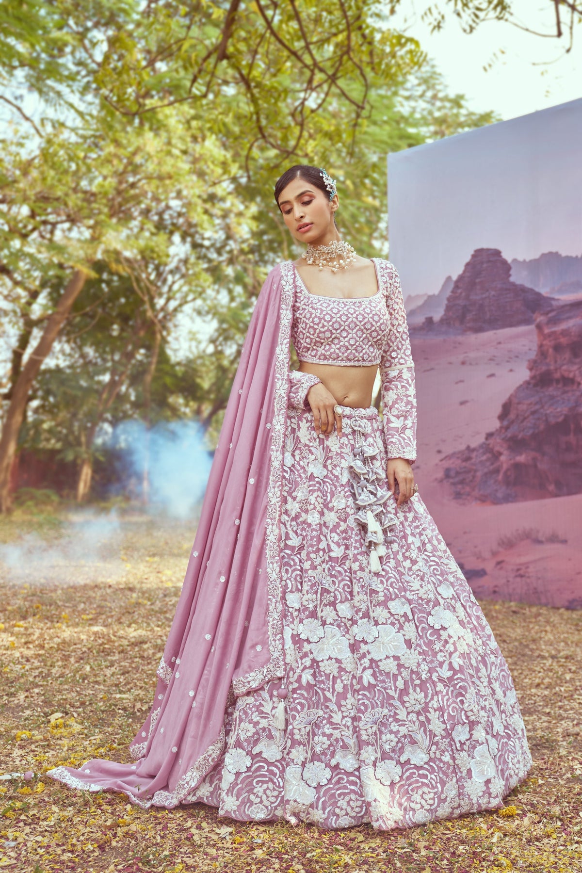 Lavender Georgette Beads embroidery  Lehenga choli & Dupatta