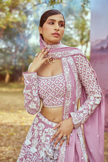 Lavender Georgette Beads embroidery  Lehenga choli & Dupatta