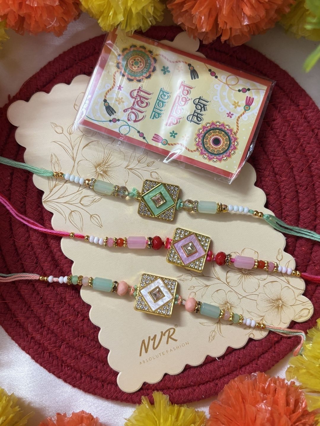 Anouk Set Of 3 Multicolor Ad Thread Rakhi With Roli Chawal Chandan Mishri