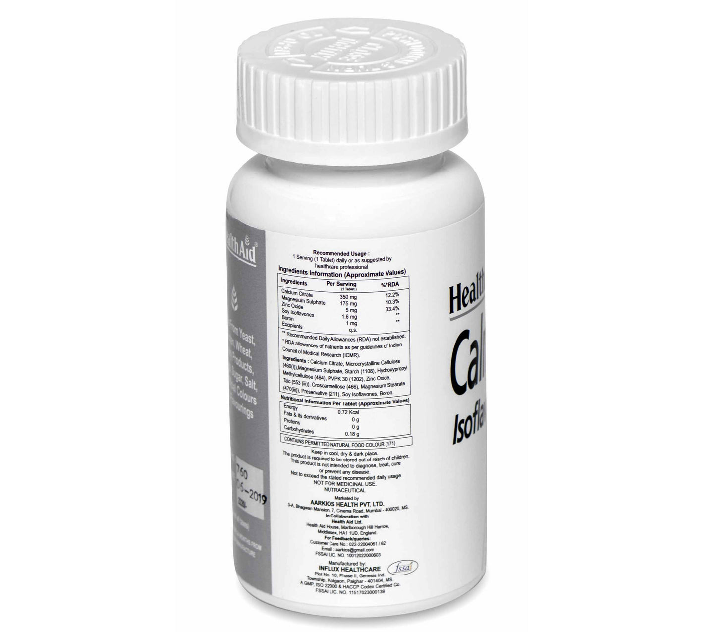 HealthAid Calmagzinc Ayurvedic tablets showing the supplement packaging with tablets inside.