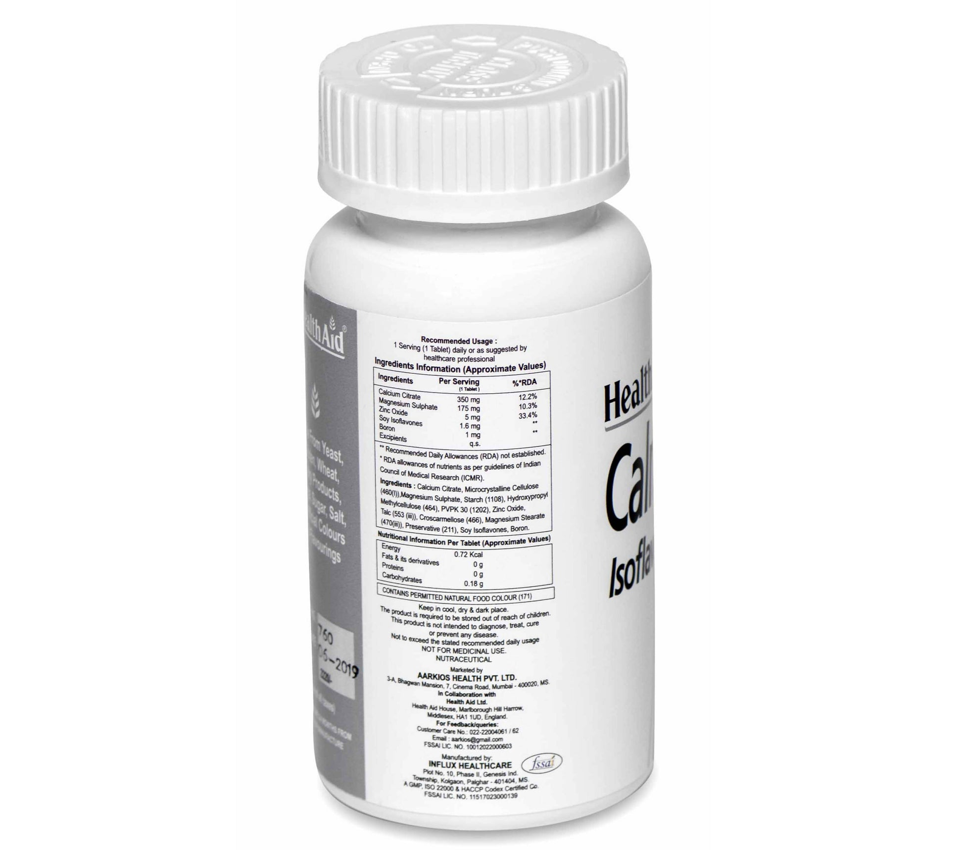 HealthAid Calmagzinc Ayurvedic tablets showing the supplement packaging with tablets inside.