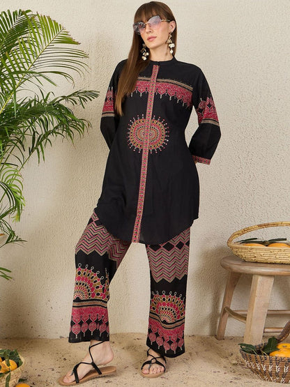 Women Ethnic Motifs Regular A-Line Pure Cotton Kurta with Palazzos Kurta Sets