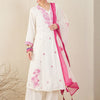 Dhiyona IE Floral Embroidered V-Neck Thread Work A-Line Kurta & Trousers With Dupatta