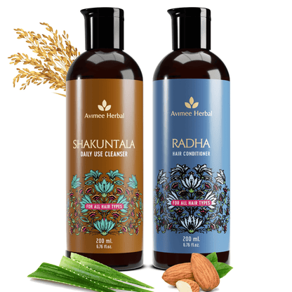 Avimee Herbal Shakuntala Hair Cleanser and Radha Hair Conditioner Combo For Silky, Shiny & Strong Hair
