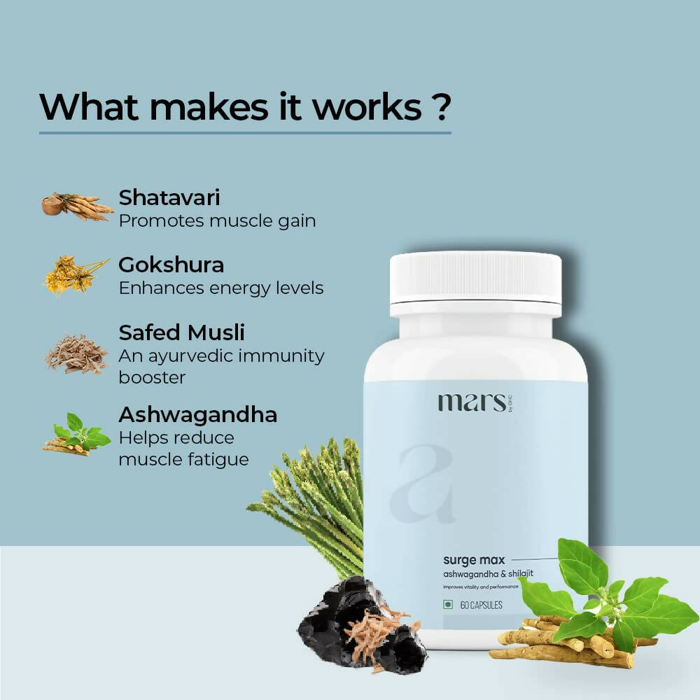 Mars By GHC Surge Max Capsules with Ashwagandha, Gokshura, Safed Musli - Indyancart