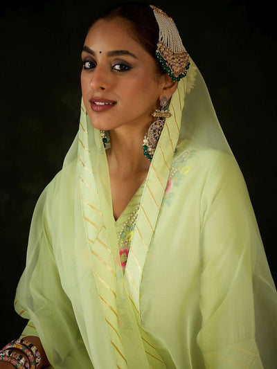 Indyancart IE Women Floral Embroidered Regular Thread Work Kurta with Trousers & With Dupatta