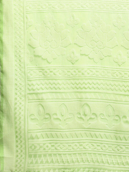 Women's Brasso Green Printed Designer Saree With Blouse Piece