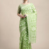 Women's Brasso Green Printed Designer Saree With Blouse Piece