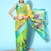Women's Organza Green Printed Designer Saree With Blouse Piece